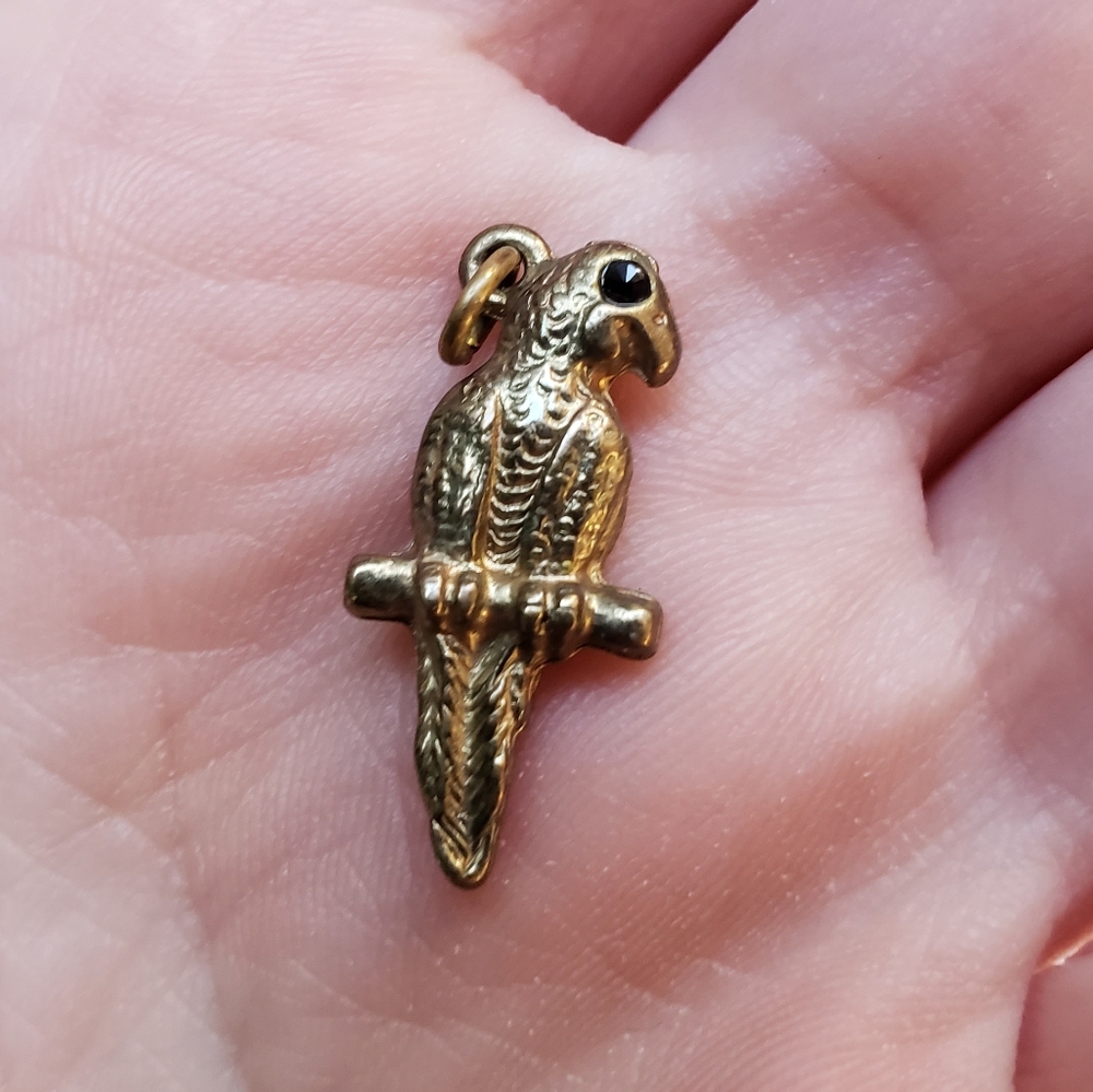 Vintage Bronze Parrot with Marcasite Eye Pendant